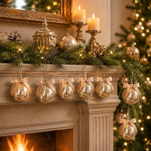 Halloscume 6 Pcs 4 Inch Vintage Christmas Glass Ornament Mercury Glass Ball