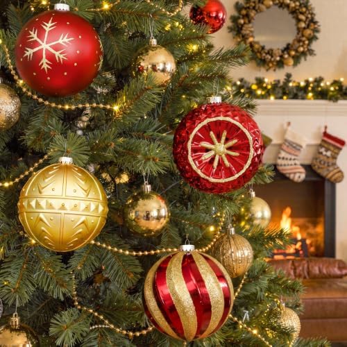 SHareconn 4ct 6 Inch Large Christmas Tree Balls Ornaments, 150mm, Red&Gold