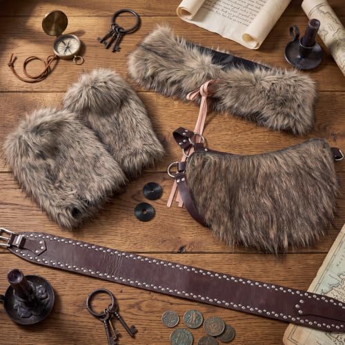 Janmercy 9 Pcs Halloween Viking Costume for Couple, Faux Fur Accessories