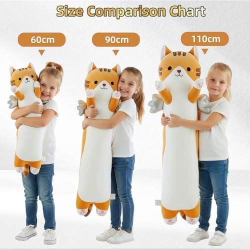 Somao 35.4" Long Cat Plush Pillow with Wings - Super Soft Stuffed Animal for Kids & Adults, Cute Body Pillow for Sleeping, Squishy Cat Plushies Gifts for Girls (Yellow)