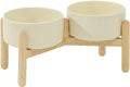 Havniva Elevated Dog Bowls Ceramic Dog Bowls with Stand, Dog Food Bowl | 6.1” Raised Dog Bowls with Non-Slip Wood Stand, Dog Food and Water Bowl Set, Double Dog Feeding Bowls for Small & Medium Dogs