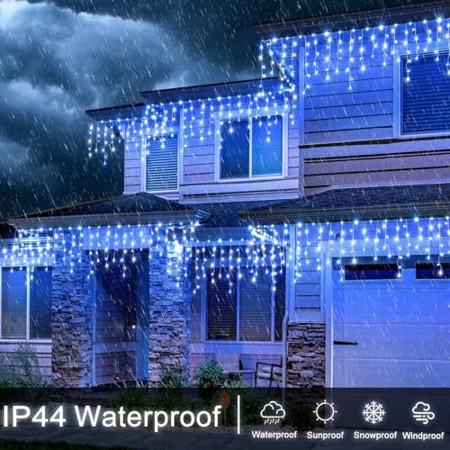 66FT Icicle Lights for Outside 640 LED Blue and White Christmas Lights