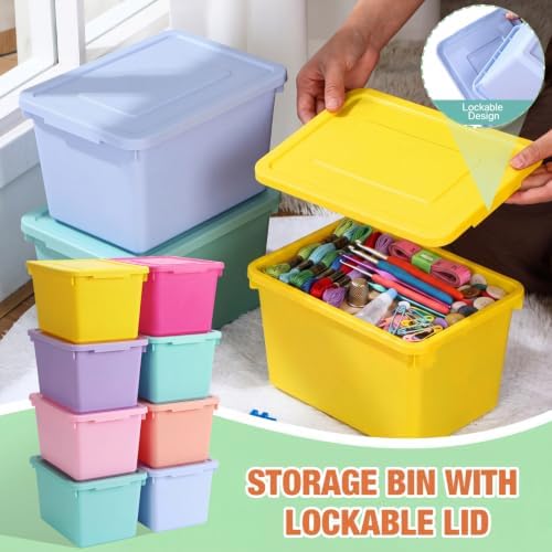 Potchen 8 Pack Small Stackable Storage Bins with Lids, Mixed Color