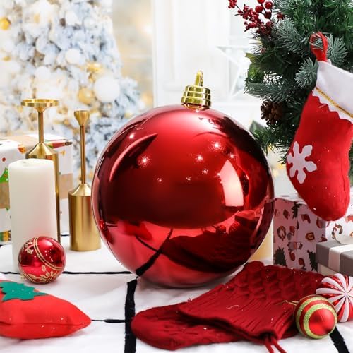 Threan 10 Inch Large Red Shiny Christmas Ball Ornaments for Christmas Tree