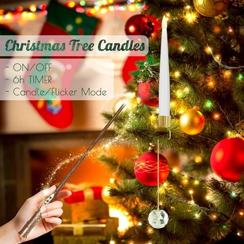 LUSHARBOR Christmas Tree Candles with Wand, 10 Pack Flameless Taper Candles