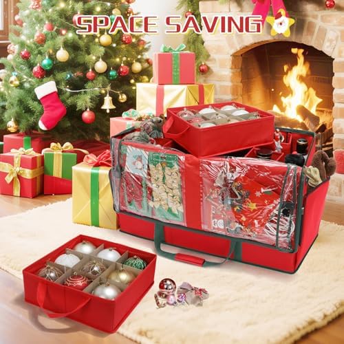 2-in-1 Christmas Ornament Storage Box Keeps 64-3"/36-4" Holiday Ornaments