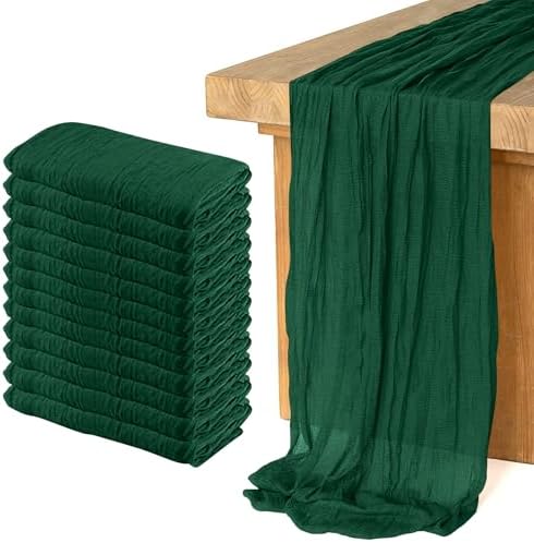 12 Pack Cheesecloth Table Runner 10Ft Christmas Gauze Boho Table Runners for Wedding Decor Bridal Shower Decorations Baby Shower Party(35" x 120")(Emerald Green)