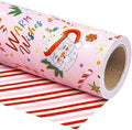WRAPAHOLIC 30 Inch Jumbo Reversible Christmas Wrapping Paper - 30 Inch x 100 Feet Jumbo Roll Santa Claus Cup and Stripe Wrapping Paper for Chrsitmas, Holiday, Party Celebration