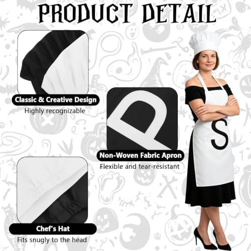 4 Pcs Salt and Pepper Costume Set for Adults - Classic Condiment Themed Couple Outfit - P & S Apron, Black & White Chef Hat - Matching Pair Costume Accessories for Adult Halloween Party
