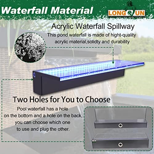 LONGRUN Waterfall Spillway Multi-Color LED Light Outdoor Pool Fountain, Acrylic Water Spillway Koi Pond Waterfalls Fountains Kit for Garden Koi Ponds Patio Swimming Pool Decoration-23.6"