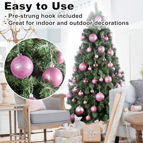 Bubblegun Pink 3.2" Large Christmas Balls - Christmas Tree Decoration Ornaments Shatterproof Hanging Balls for Birthday Halloween Holiday Wedding Decorations Set of 24pcs
