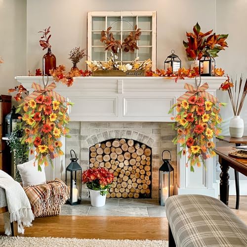 Fall Swag Wreaths for Front Door Decor, Fall Porch Decorations for Home