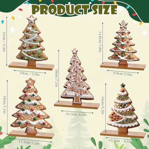 RattanView 5 Pcs Gingerbread Christmas Table Decorations Wooden Gingerbread Tree Decor Christmas Centerpiece Ginger Bread Village Decoration Winter Tiered Tray Decor with Base for Xmas Home Kitchen