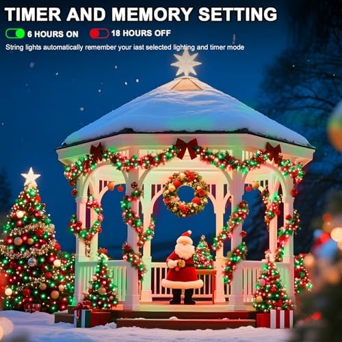 196 FT 500 LED String Lights Outdoor Indoor, Christams String Lights Waterproof 8 Modes & Timer, Fairy Lights Plug in for Bedroom, Weeding, Patio, Party, Christmas Decor (Red+Green)