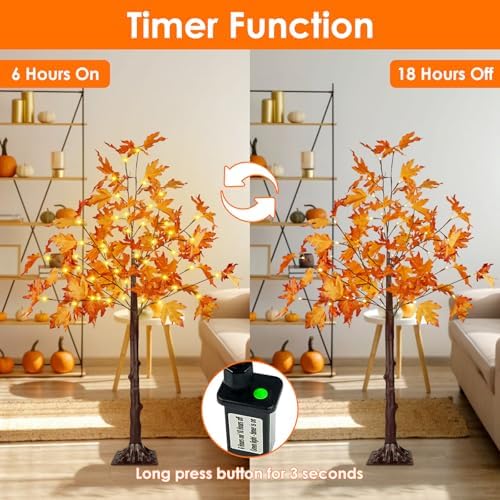 4FT Lighted Maple Tree 50 LED Artificial Fall Tree for Home Decorations