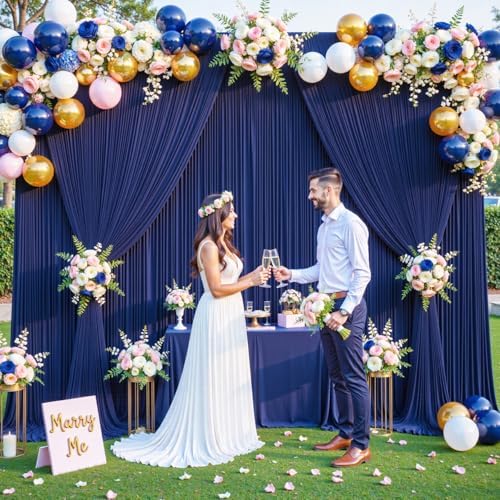 Navy Blue Backdrop Curtain for Parties Wrinkle Free Photo Curtains Backdrop Drapes Fabric Decoration for Wedding Birthday Party Baby Shower 5ft x 7ft,2 Panels