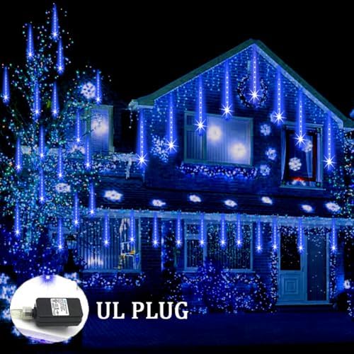 Weepong Christmas Lights Outdoor 32 Tubes 768LEDs Meteor Shower Lights Blue