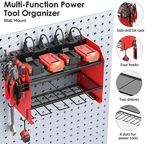 CCCEI Wall Mount Modular Tool Charging Organizer, Red, 1 Pack, 3 Tier.