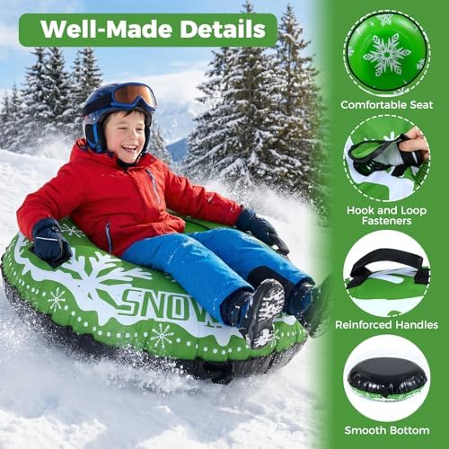 GYMAX Inflatable Snow Tube Sled, 42" Heavy Duty Snow Tubing for Sledding