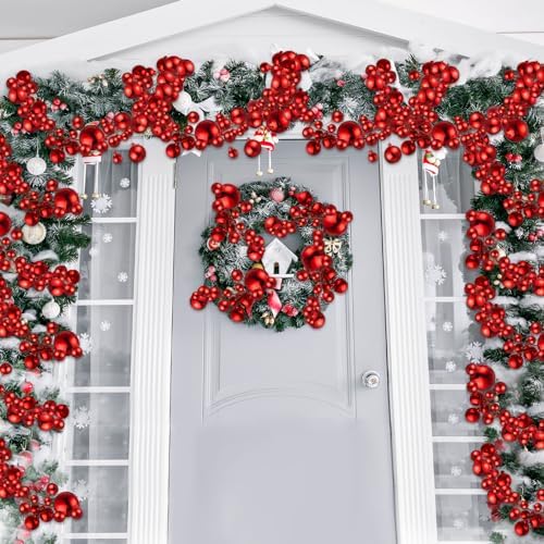 2 Pcs 6 ft Christmas Ball Ornament Garland, Red
