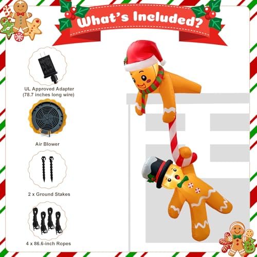 OurWarm 7FT Christmas Inflatable Outdoor Decoration, Climbing Gingerbread Inflatable Christmas Blow Up Yard Decorations with LEDs, Outdoor Christmas Inflatables for Indoor Roof Tree Lawn Xmas Decor