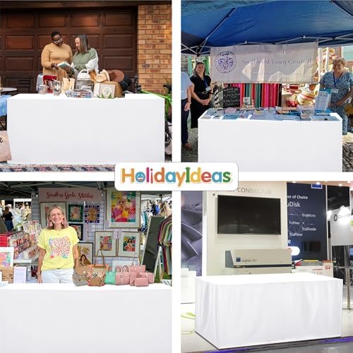 HolidayIdeas 6-Pack 8ft Open Back Fitted Tablecloths for Craft Shows White