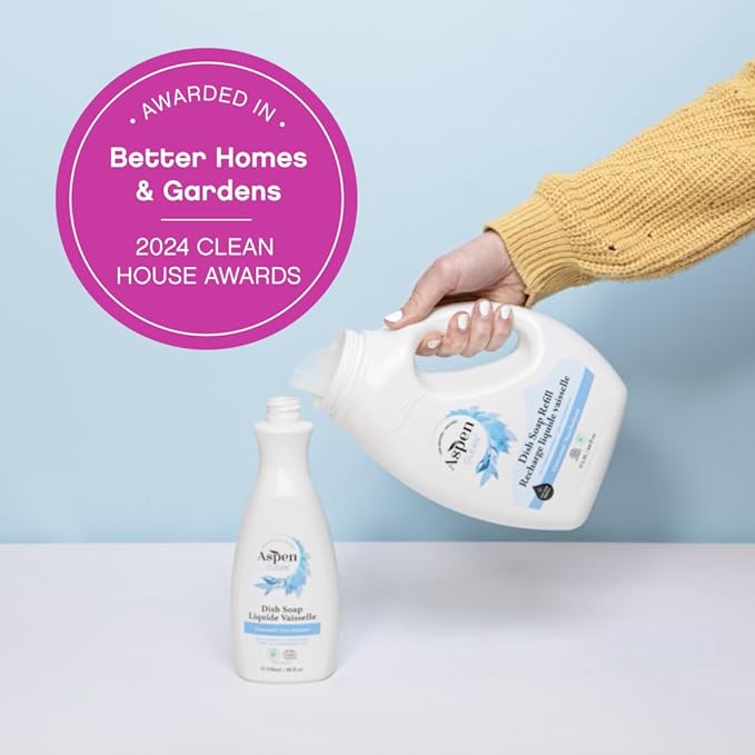 AspenClean | Dish Soap & Refill | Unscented | Liquid Dishwashing Detergent Soap | Non - Toxic | 100% Natural | EWG Verified | 64 fl oz - Refills Over 3.5 Standard Soap Bottles