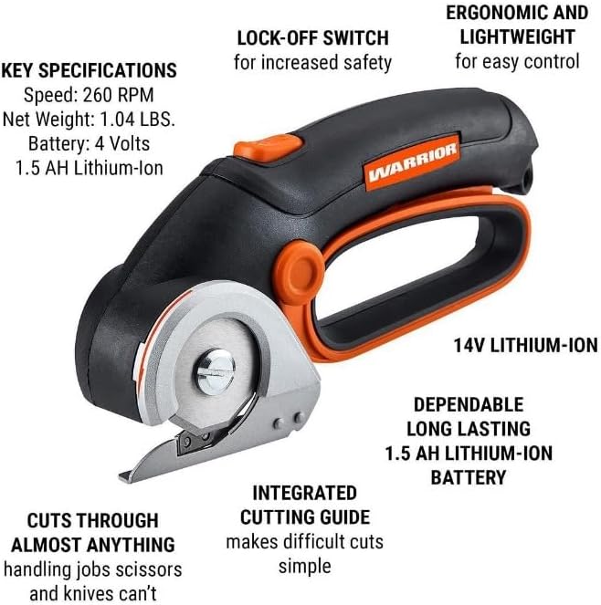 Generic 4V Cordless Power Cutter, Compatible with Warrior, Black, Stainless Steel Blade, 1/4 Inch Cutting Capacity