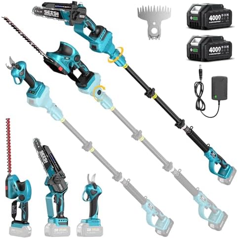 SEESII 8-in-1 Cordless Pole Chainsaw, Hedge Trimmer, Pruning Shears Combo