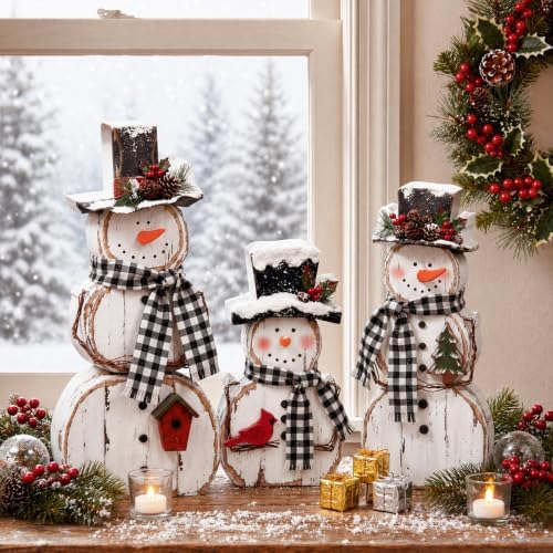 Barydat 3 Pcs Christmas Snowman Table Decoration Rustic Winter Indoor Decor