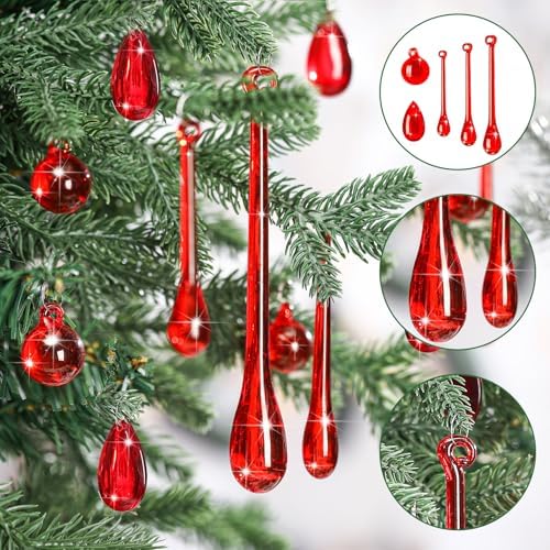 Vercraft 100 Pcs Christmas Tree Acrylic Hanging Ornaments, Red