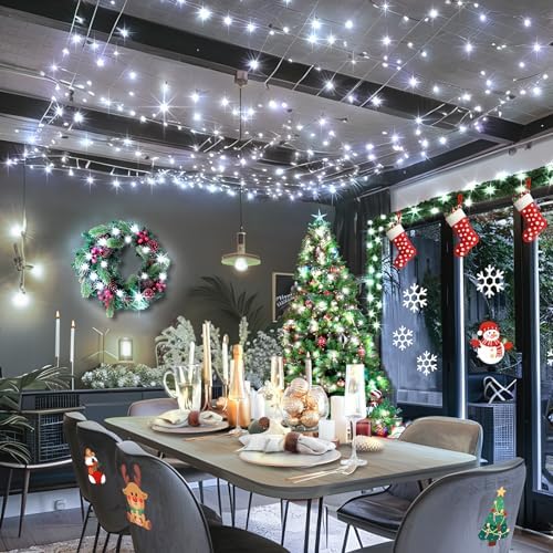 KNONEW Christmas String Lights Indoor Plug in,60FT 180LED Outdoor Waterproof Fairy Lights,8 Lighting Modes,Timer Memory Function for Bedroom Patio Balcony Party (Cool White)