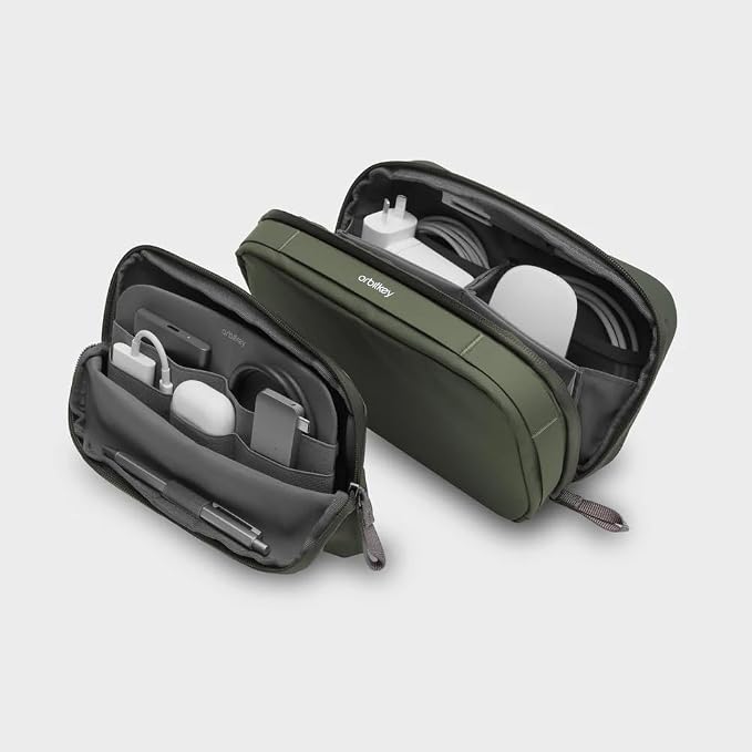 Orbitkey 2-in-1 Tech Accessory Pouch with Detachable Slim Sleeve – Travel Electronics Organizer for Cables, Chargers, Earbuds, Power Bank – Compact Gadget Bag & Portable Tech Storage Case (Olive)
