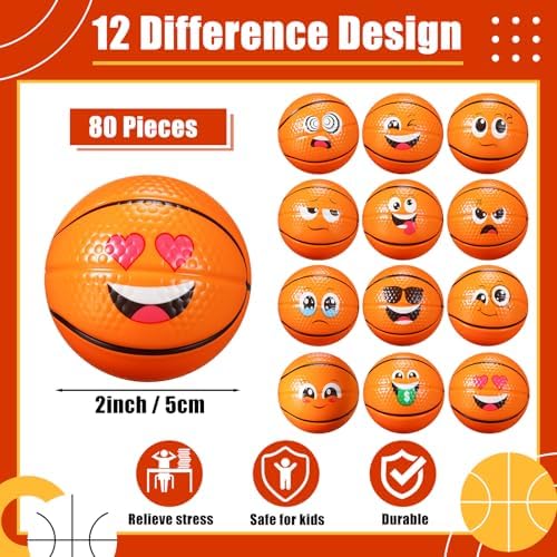Libima 80 Pcs Mini Face Basketball Fidget Toy Bulk, 2 Inch
