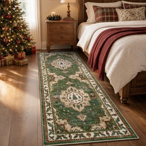 Engiw Christmas 2x6 Runner Rug, Washable Non-Slip, Soft Low Pile Carpet, Christmas Decorations for Living Room, Bedroom, Kitchen, Hallway, Entryway and Under Christmas Tree