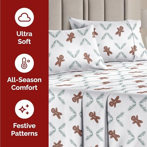 Christmas Sheet Set, Gingerbread Cookie, Holiday Xmas Bedding Set - Full