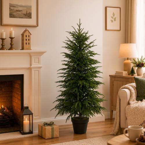 4FT Norfolk Pine Tree with Lights, Artificial Pine Christmas Tree for Decor