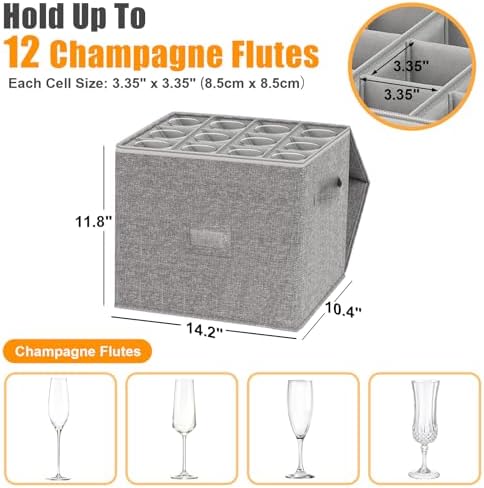 Kukikan Champaign Flute Storage Holder, Hard Shell, 2 Pack for 24 Glass