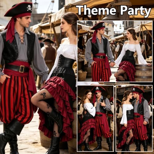 9pcs Adult Halloween Pirate Costume for Men with Accessories