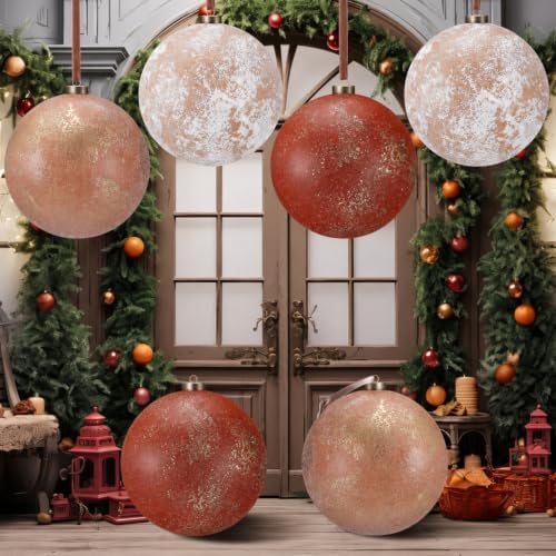 6 Pcs 6 Inch Large Christmas Ball Ornaments Terracotta Red Cream