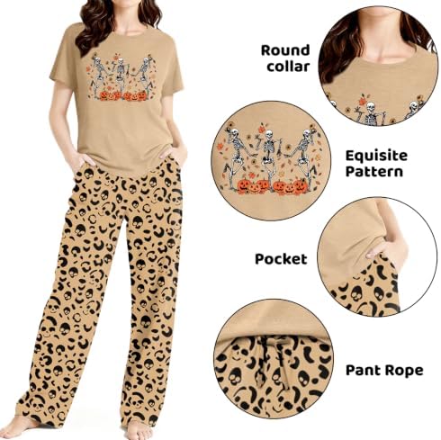 Skull Sets for Women Halloween Bloody Shirts Dancing Skeleton 2 Pc Set
