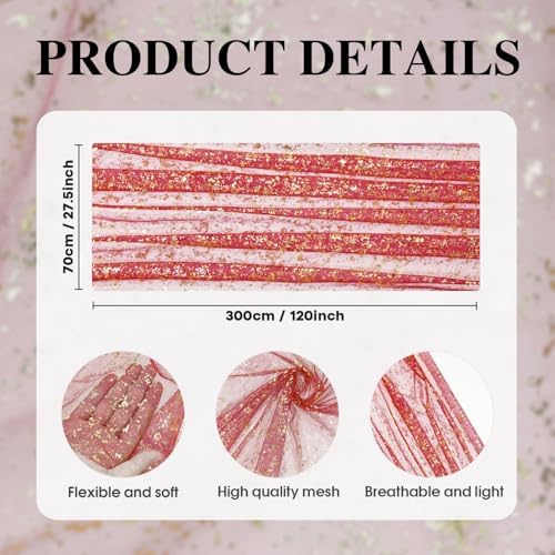 Artoid Mode Red Gold Gauze Table Runner 120 Inch 10Pcs, Glitter Metallic Foil Sheer Dining Wedding Anniversary Holiday Table Decor for Home Party