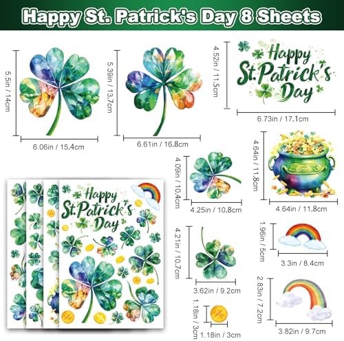 St Patricks Day Window Clings for Glass Windows Clover Shamrock Decorations