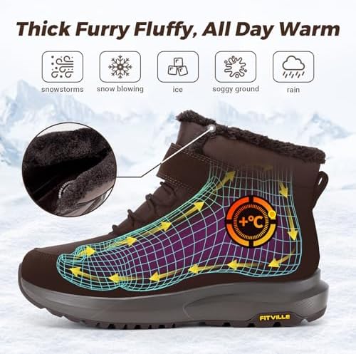 FitVille Wide Width Mens Winter Boots Fur Lined Extra Wide Snow Boot Lightweight Non Slip Outdoor Mens Diabetic Shoes for Flat Feet