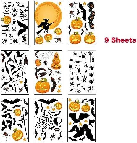 Pumpkin Spider Bats Shop Window Clings for Halloween Decorations Home Decor