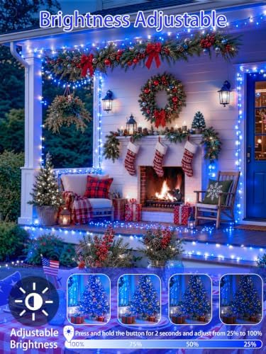 2 Pack 200 LED Christmas Lights 13 Modes Extendable Christmas Tree Lights