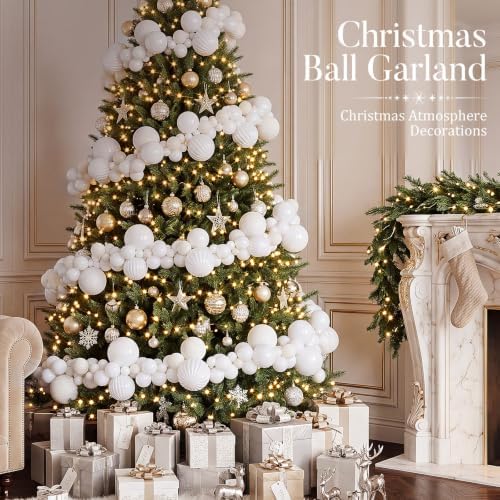 9.2 ft Christmas Ball Garland, White
