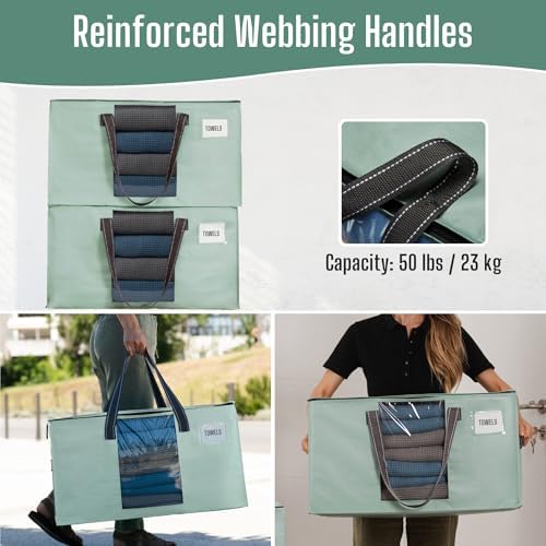 VENO Moving Bags, Wide Open Top, Clear Window, Light Green, 10 Pack