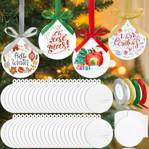 Sumind 60 Pcs 4 Inch Blank Acrylic Christmas Ornaments, White