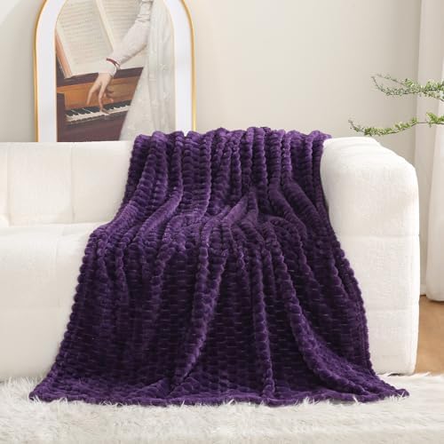Puncuntex Deep Purple Throw Blanket 60"×80" Fuzzy 3D Jacquard Decorative